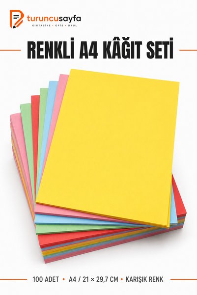everart 100’lü Renkli Fotokopi Kağıdı - A4 Boyutunda Karma Renkli Kağıt - Oku...