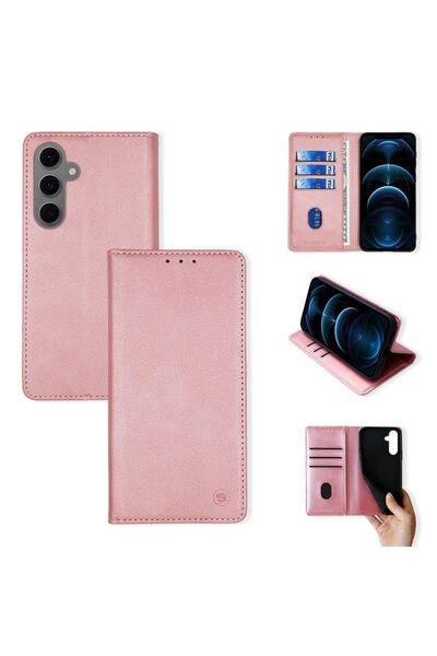 OEM Θήκη Πορτοφόλι Vintage Magnet Wallet Sonique Samsung Galaxy S24 FE Ροζ Χρυσό