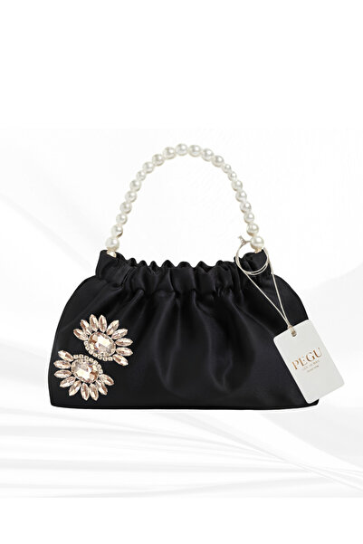 pegu baby collection Black Satin Crystal Glass Stone Design, Handmade Pearl H...