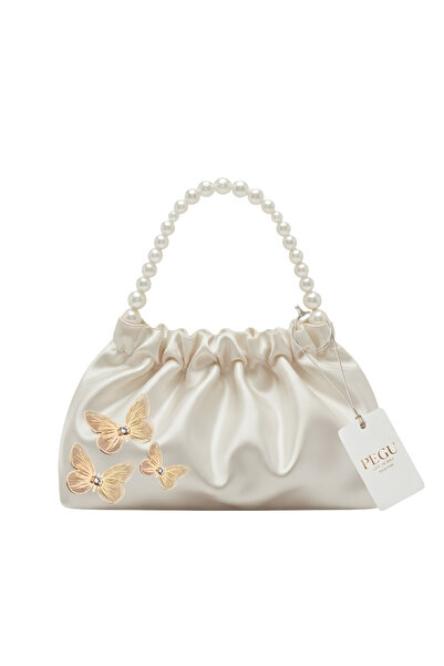pegu baby collection Ekru Satin Crystal Glass Stone Design Made with Pearl Ha...