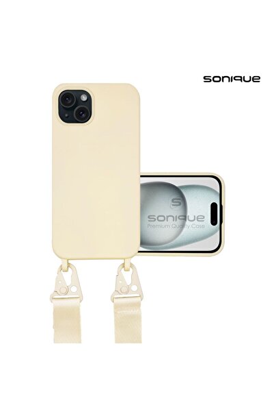 OEM Θήκη Σιλικόνης με Strap CarryHang Sonique Apple iPhone 15 Plus Μπεζ
