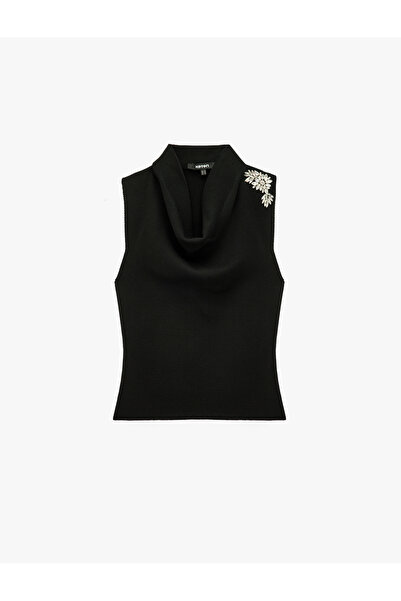 Koton Floral Stone Detailed Regular Fit Viscose Blend Stand Collar Sleeveless...