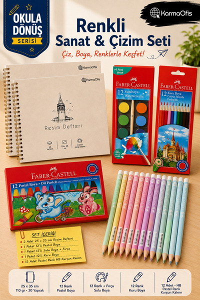Faber Castell 25x35 cm 110 Gr Caiet de pictură 12 bucăți Pasteluri Acuarelă V...