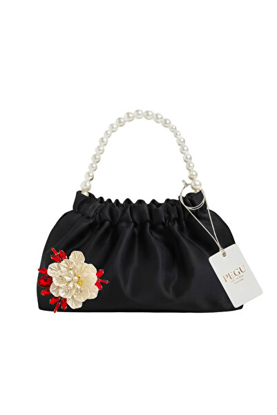 pegu baby collection Black Satin Crystal Glass Stone Design, Handmade Pearl H...