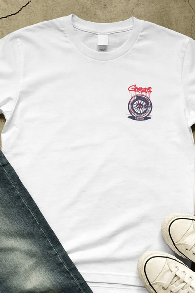 Jant Temalı Oversize Tişört, Modifiye Araba Tutkunlarına Özel Dijital Baskılı Beyaz Unisex T-Shirt