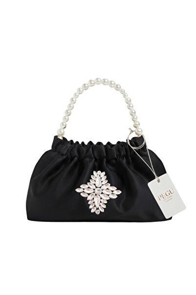 pegu baby collection Black Satin Crystal Glass Stone Design, Handmade Pearl H...