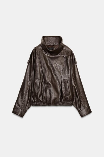 Helen Goods New Season Women's Zra Oversize Stand Collar Leather Jacket