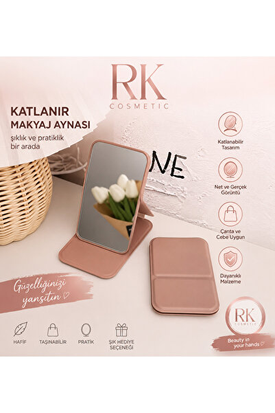 RK Cosmetic Makyaj Aynası Taşınabilir Deri Kılıflı Mini Cep Katlanabilir Maky...