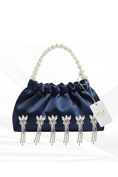 pegu baby collection Dark Blue Satin Crystal Glass Stone Design, Handmade Pea...