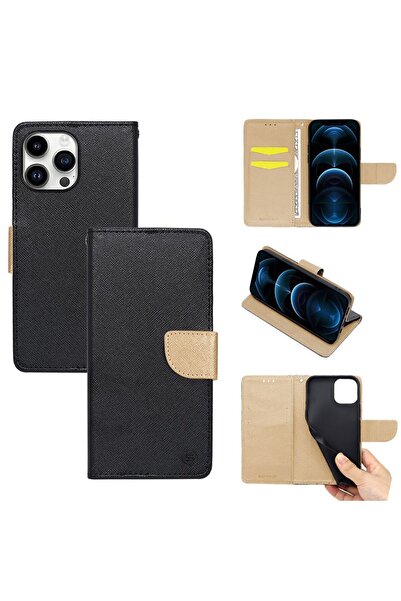 OEM Θήκη Πορτοφόλι Sonique Trend Wallet Apple iPhone 14 Pro Max Μαύρο / Χρυσό