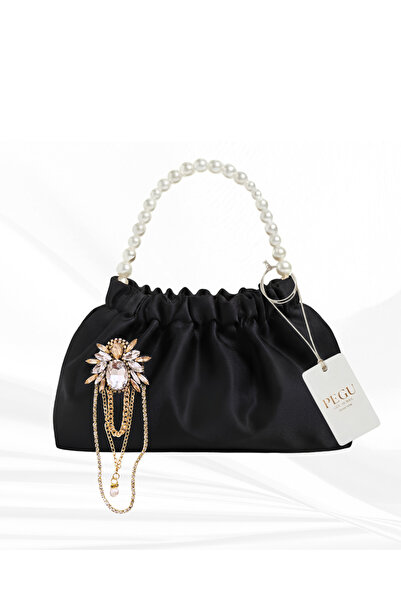 pegu baby collection Black Satin Crystal Glass Stone Design, Handmade Pearl H...