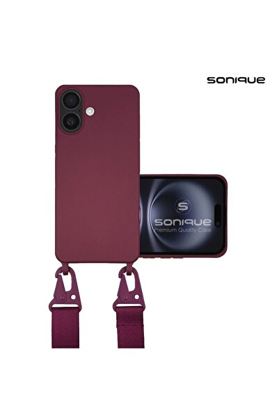 OEM Θήκη Σιλικόνης με Strap CarryHang Sonique Apple iPhone 16 Plus Μπορντό
