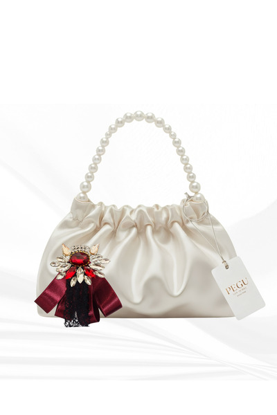 pegu baby collection Ekru Satin Crystal Glass Stone Design Made with Pearl Ha...