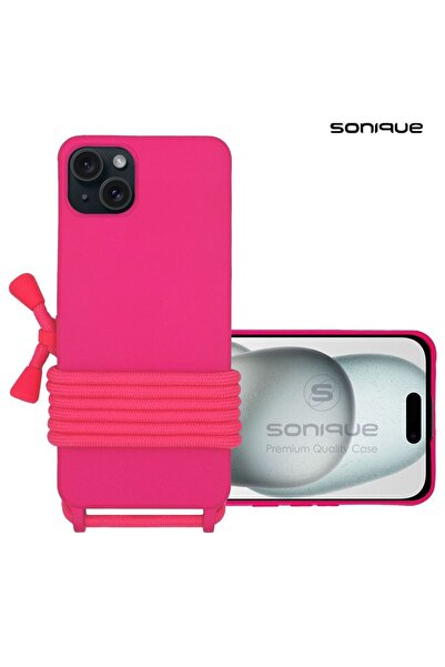 OEM Θήκη Σιλικόνης με Κορδόνι CarryHang Sonique Apple iPhone 15 Plus Φούξια