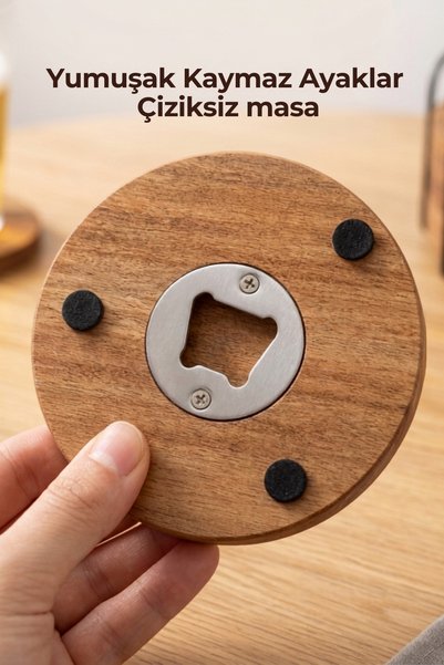 Yuvora Wooden Coasters Set of 6 Wooden Coasters with Bottle Opener and Stand Presentation Set