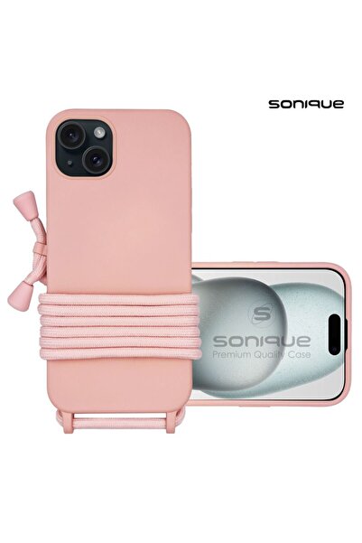 OEM Θήκη Σιλικόνης με Κορδόνι CarryHang Sonique Apple iPhone 15 Plus Ροζ