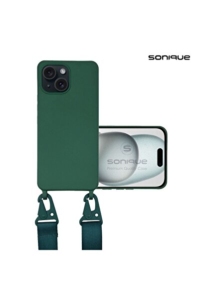 OEM Θήκη Σιλικόνης με Strap CarryHang Sonique Apple iPhone 15 Πράσινο Σκούρο