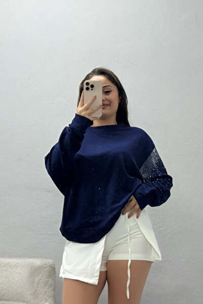 BELENDİR Women's Sleeves Stone Detail Modal Sweat Navy Blue