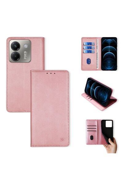 OEM Θήκη Πορτοφόλι Vintage Magnet Wallet Sonique Xiaomi Poco M7 Pro 5G Ροζ Χρυσό