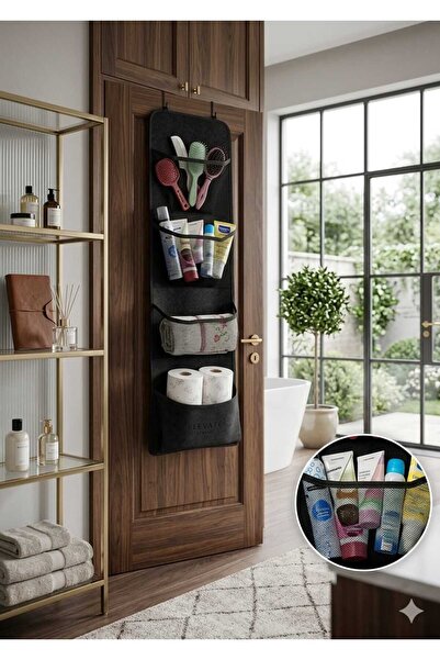 UYDEE Dolap İçi Düzenleyici 4 Gözlü Fileli Kumaş Organizer Kapı Arkası Askılı Gardırop Kıyafet Eşya Saklama Düzenleyici 32x105 cm