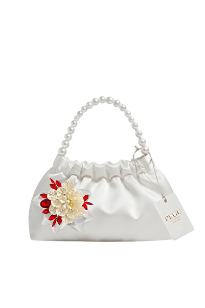 pegu baby collection ΛΕΥΚΗ ΣΑΤΕΝΙΝΗ ΤΣΑΝΤΑ ΜΕ ΚΡΥΣΤΑΛΛΙΝΗ ΠΕΤΡΑ ΚΑΙ ΠΕΡΛΕΝΗ Λ...