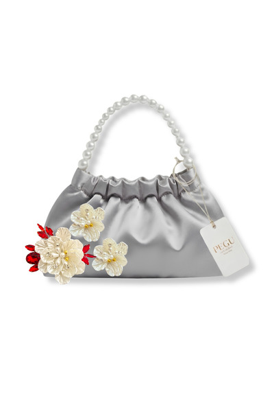 pegu baby collection СИВ САТЕНЕН ДИЗАЙН С КРИСТАЛНИ СТЪКЛЕНИ КАМЪНИ, РЪЧНО ИЗ...