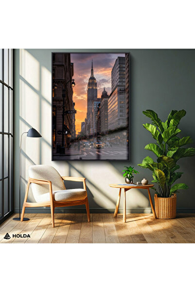 HOLDA Props Çerçeveli Cam Tablo New York Empire State Şehir Mimari Tablo Duva...