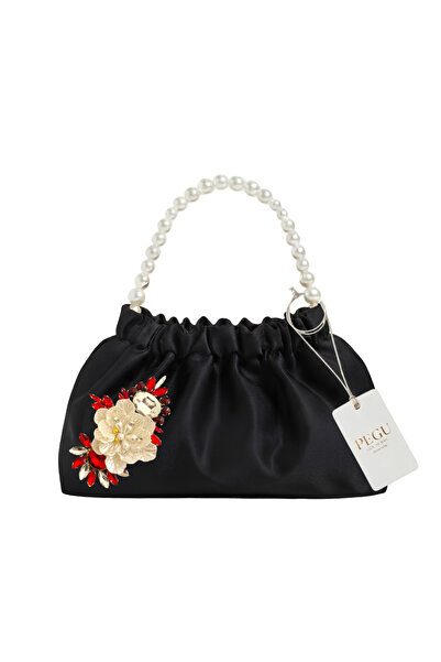 pegu baby collection Black Satin Crystal Glass Stone Design, Handmade Pearl H...