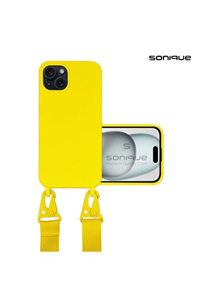 OEM Θήκη Σιλικόνης με Strap CarryHang Sonique Apple iPhone 15 Plus Κίτρινο