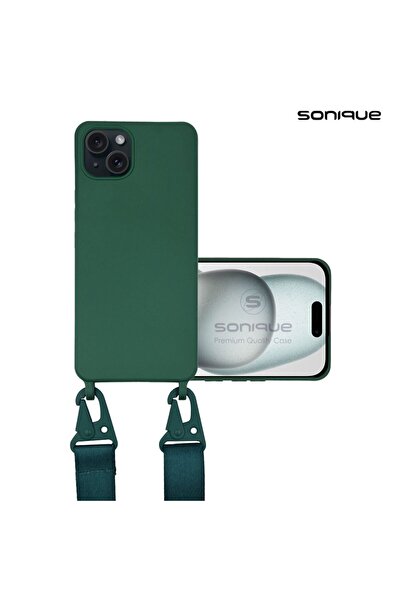 OEM Θήκη Σιλικόνης με Strap CarryHang Sonique Apple iPhone 15 Plus Πράσινο Σκ...