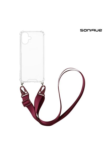 OEM Θήκη Σιλικόνης με Strap Sonique Armor Clear Apple iPhone 16 Plus Μπορντό