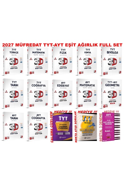 3D Yayınları 2027 TYT-AYT EŞİT AĞIRLIK KONU ANLATIM TÜM DERSLER FULL SET 3D