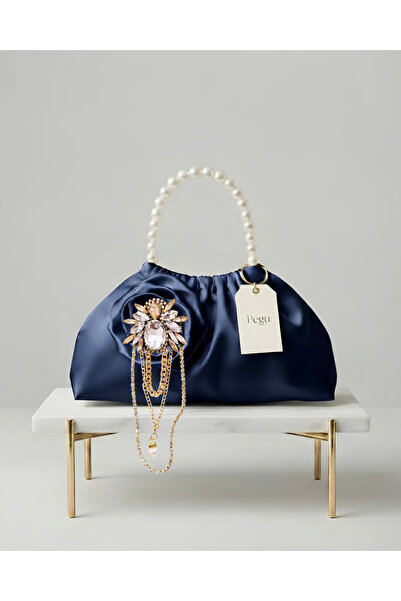 pegu baby collection Royale Series Dark Blue Satin Pearl Handle Pleated Rose ...