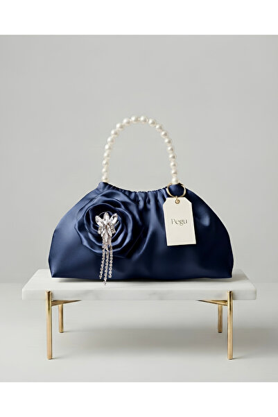 pegu baby collection Royale Series Dark Blue Satin Pearl Handle Pleated Rose ...
