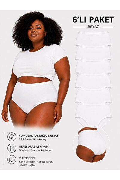 SERRAXXL Set of 6 Plus Size Panties 100% Cotton High Waist Underwear