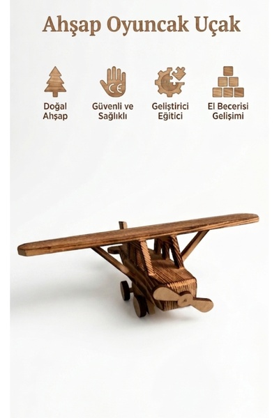 kamptek kamp teknolojisi Natural Wooden Toy Airplane - Educational and Health...