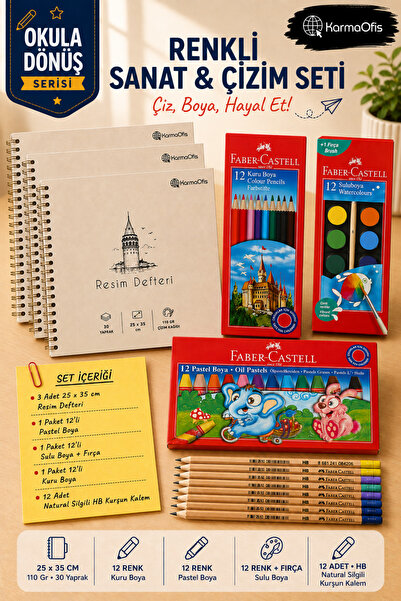 Faber Castell 25X35 cm 110 Gr Drawing Notebook 12-Piece Pastel Paint Watercol...