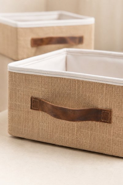 Dathcha 2-Piece Coverless Jute Organizer Set S + L Size 26X20X10 cm + 35X26X15 cm In-Cabinet Shelf Bathroom Organizer