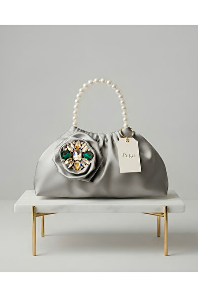 pegu baby collection Royale Series Gray Satin Pearl Handle Pull-Strap Rose Pa...