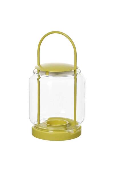 IKEA Tealight Lantern Glass and Powder-Coated Steel Indoor Outdoor Yellow 21 cm