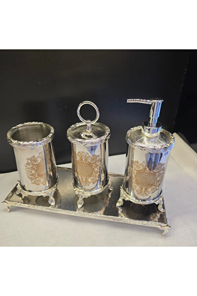 MaviDamla Engraved Detail Bathroom Accessory Set Silver