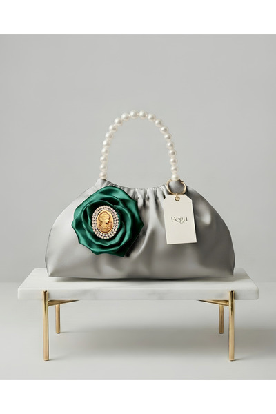 pegu baby collection Royale Series Gray Satin Pearl Handle Pull-Strap Rose Pa...