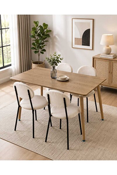 TrentonGCC Modern Dining Table Set for 4 – Wooden Table with Blue Upholstered...