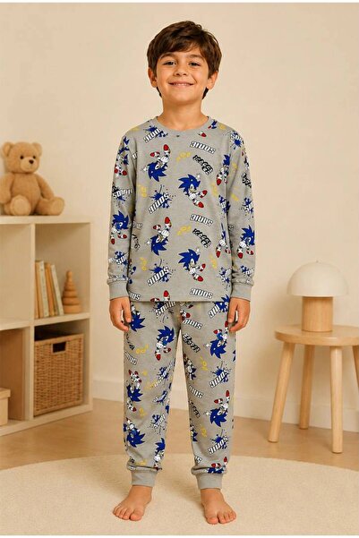 durukoza %100 Pamuk Erkek Çocuk Pijama Takımı Sonic 4 Mevsim