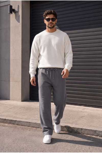 ASHEY Erkek 3 İplik Baggy Eşofman İçi Pamuklu Kalın Kumaş Geniş Paça