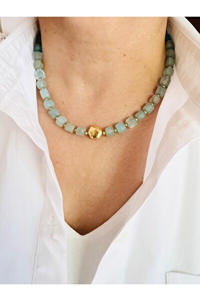 DEVİ fashion Agate Cube Cut 4 mm Necklace 45 cm