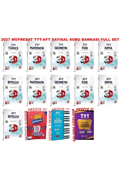 3D Yayınları 2027 MÜFREDAT TYT-AYT SAYISAL ÇÖZÜMLÜ SORU BANKASI FULL SETİ
