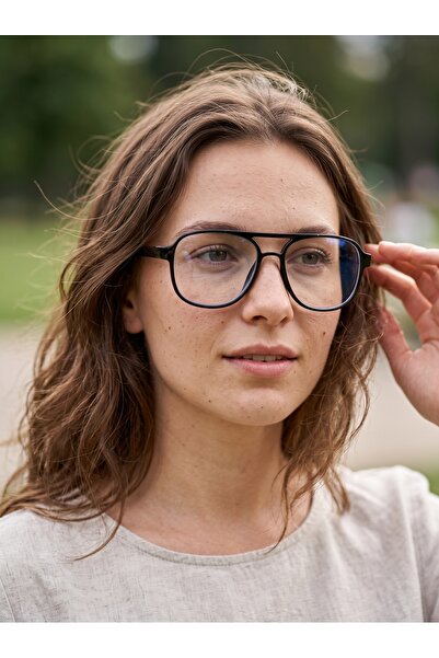QnQ Professor Women's Men's Blue Light Protected Glasses Black Sunglasses