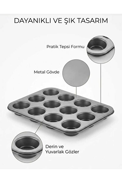 ASEL PLAST Siyah 12'li Muffin Kek Kalıbı 26x 38 Cm