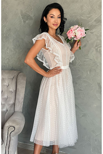 Myfashionizer Rochie de mireasă civilă midi din tul